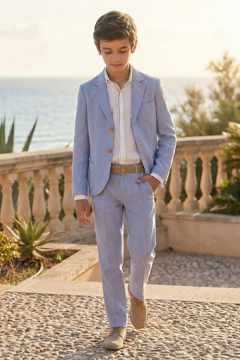 Boys Light Blue Linen 2-Piece Suit