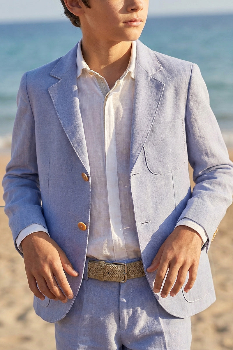 Boys Light Blue Linen 2-Piece Suit