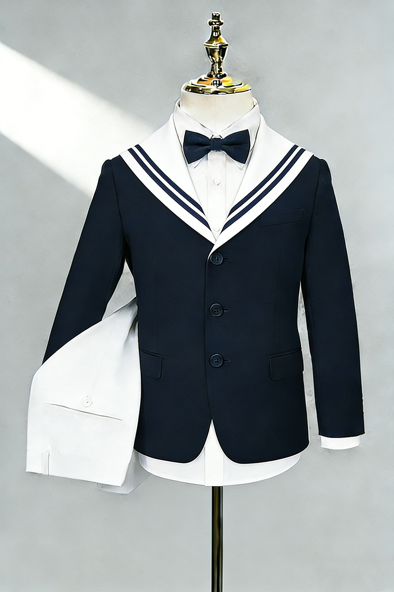 Boys Navy Sailor Collar 2-Piece Suit
