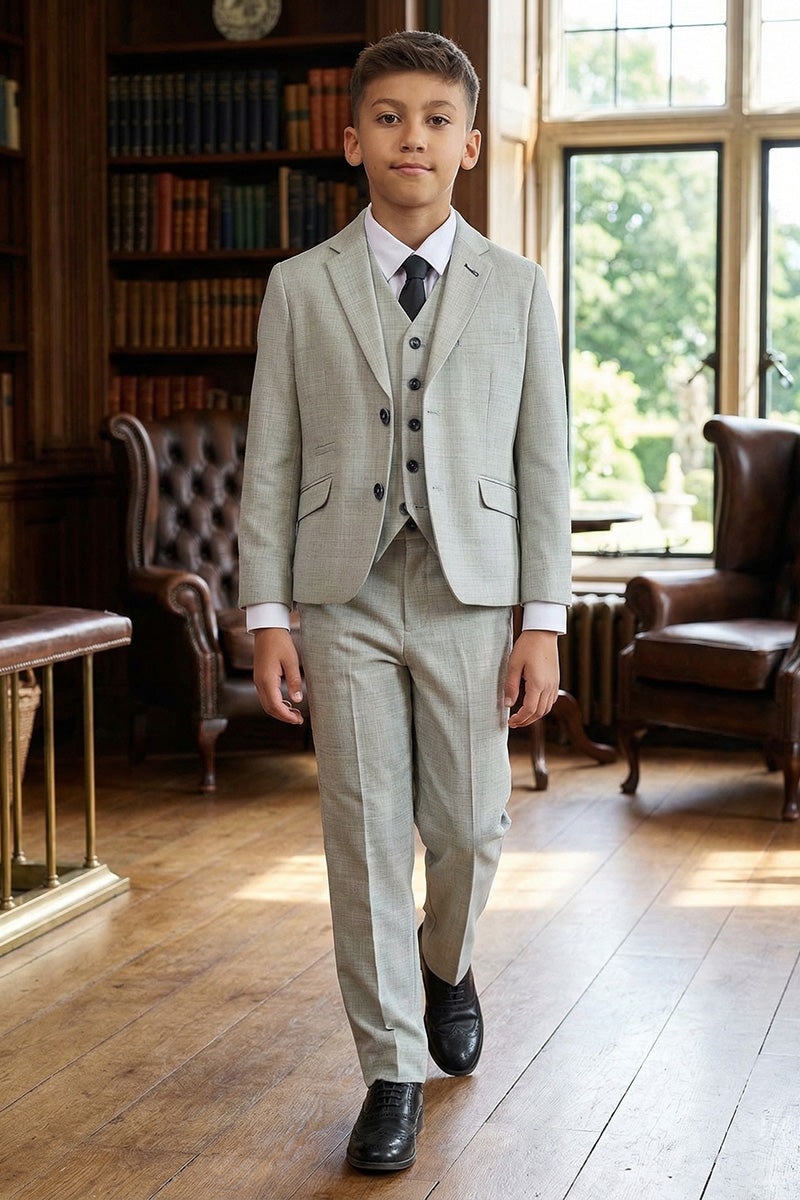 Boys Light Grey Textured 3-Piece Suit