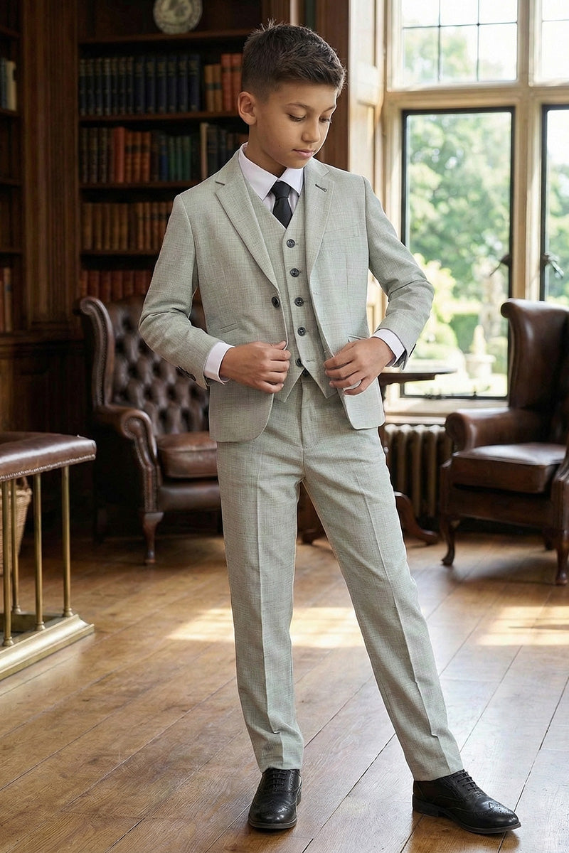 Boys Light Grey Textured 3-Piece Suit