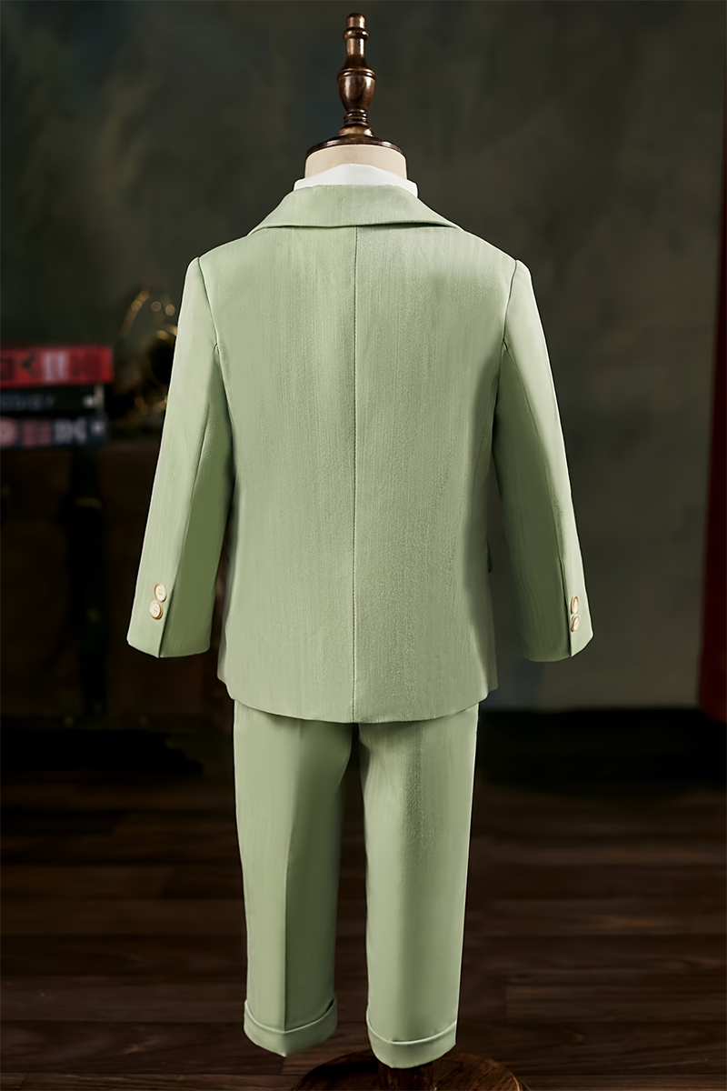 Boys Sage Green Double-Breasted 2-Piece Suit
