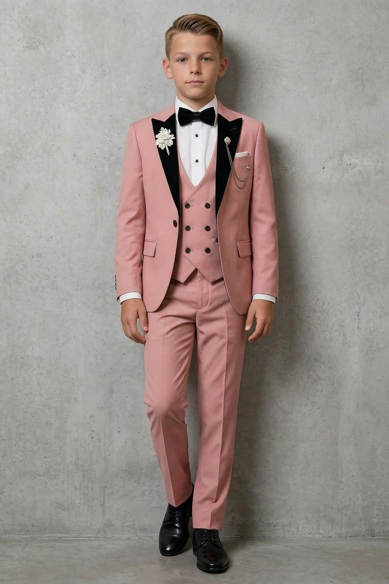 Dark Pink And Black Double-Breasted 3-Piece Set
