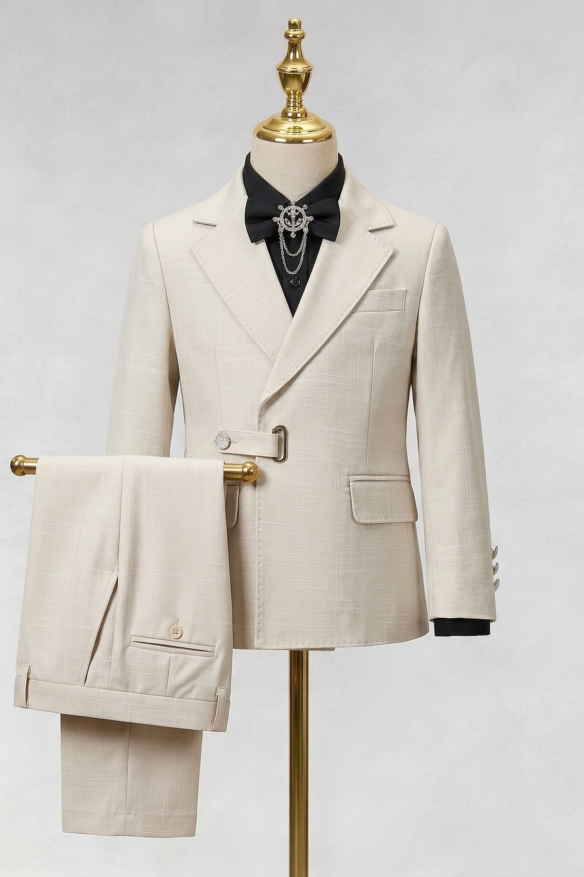 Beige Design Button-Down Suit 2-Piece Set