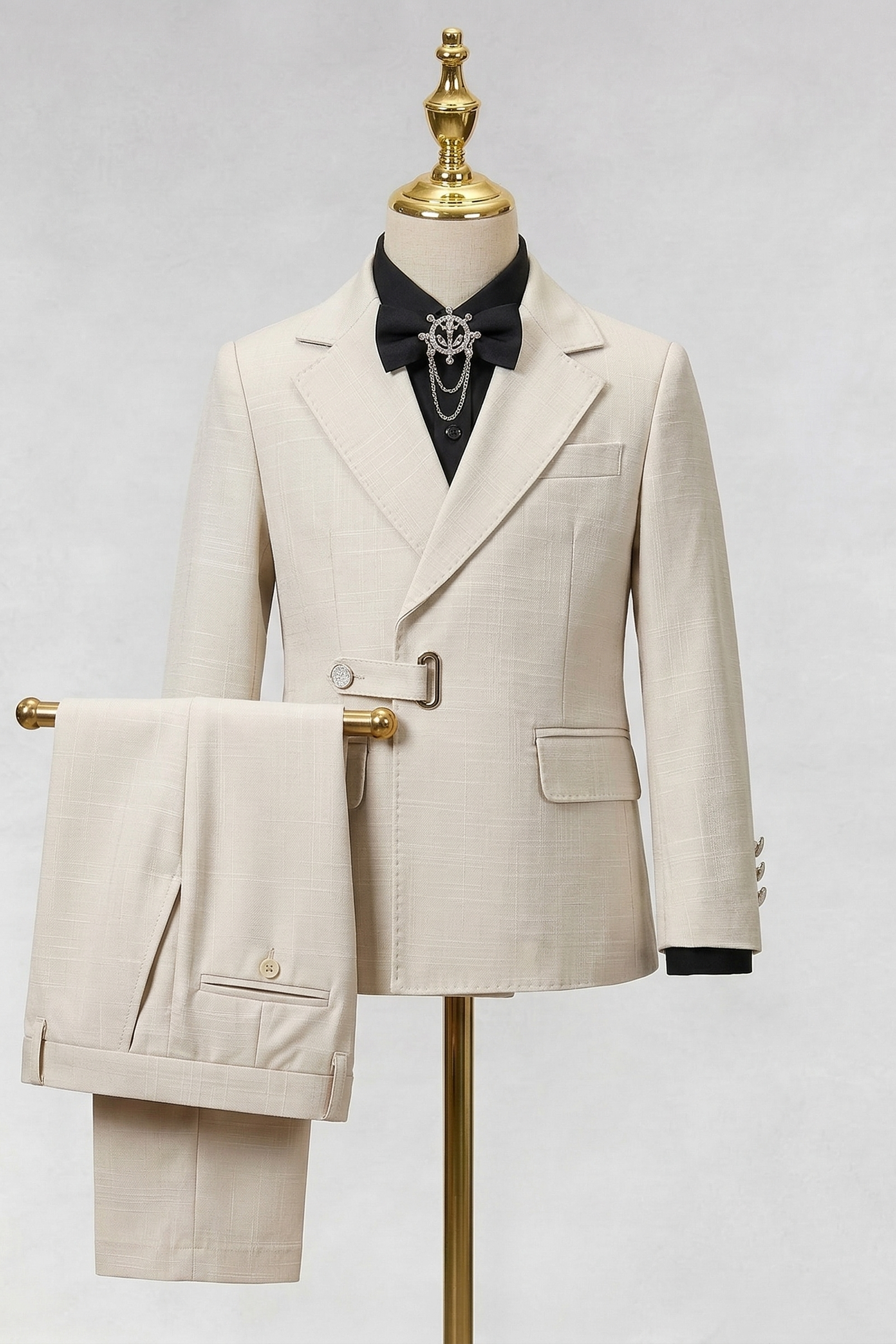 Beige Design Button-Down Suit 2-Piece Set