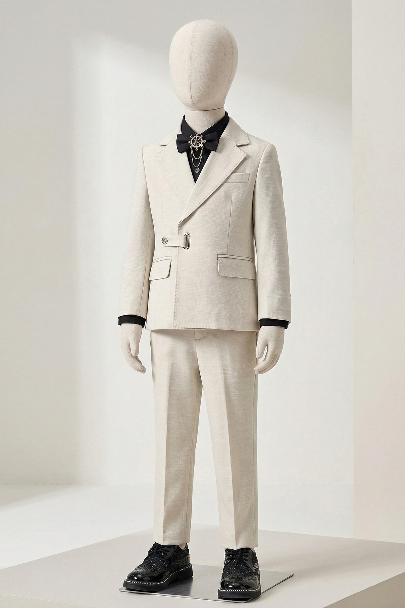 Beige Design Button-Down Suit 2-Piece Set
