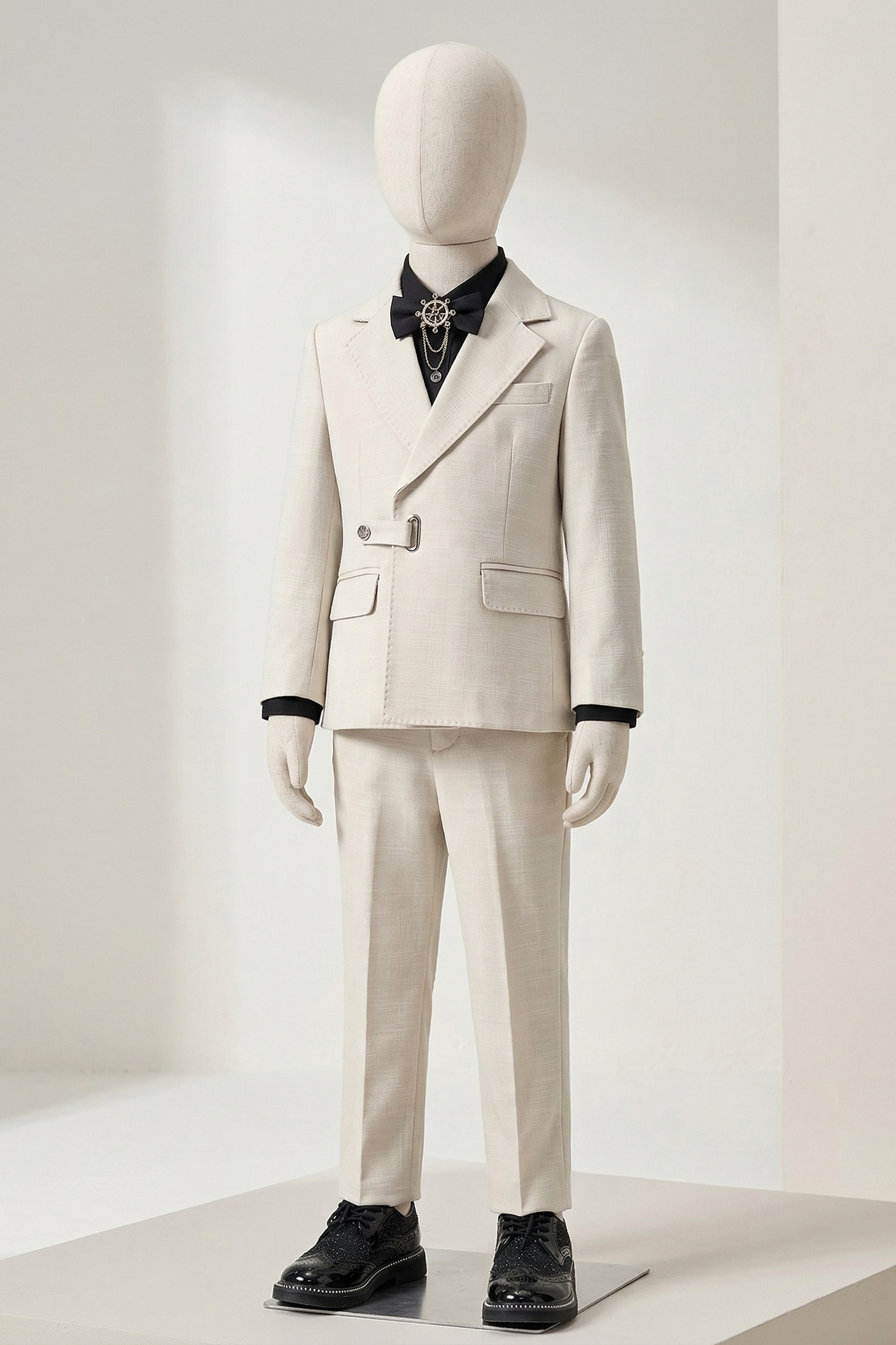 Beige Design Button-Down Suit 2-Piece Set