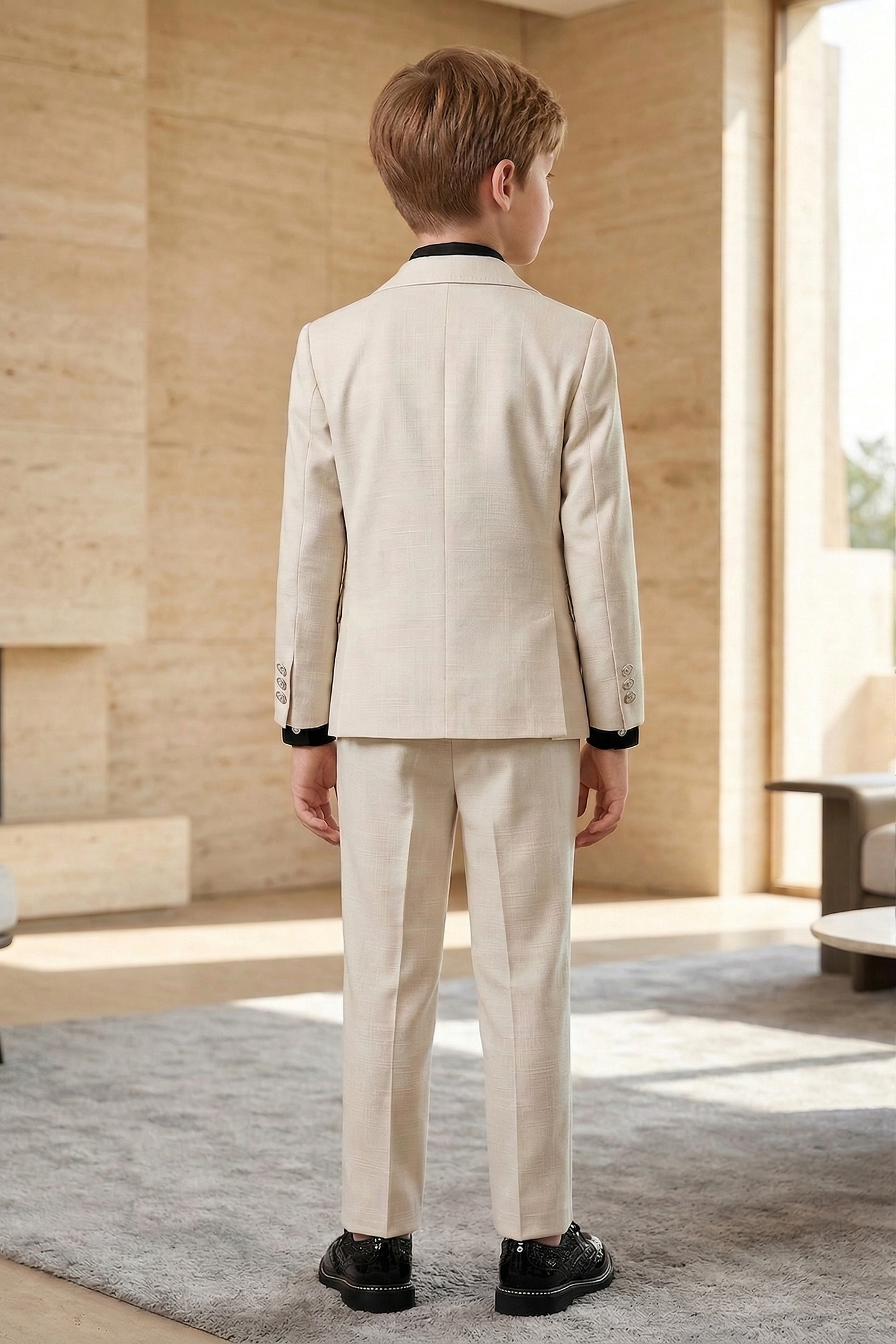 Beige Design Button-Down Suit 2-Piece Set