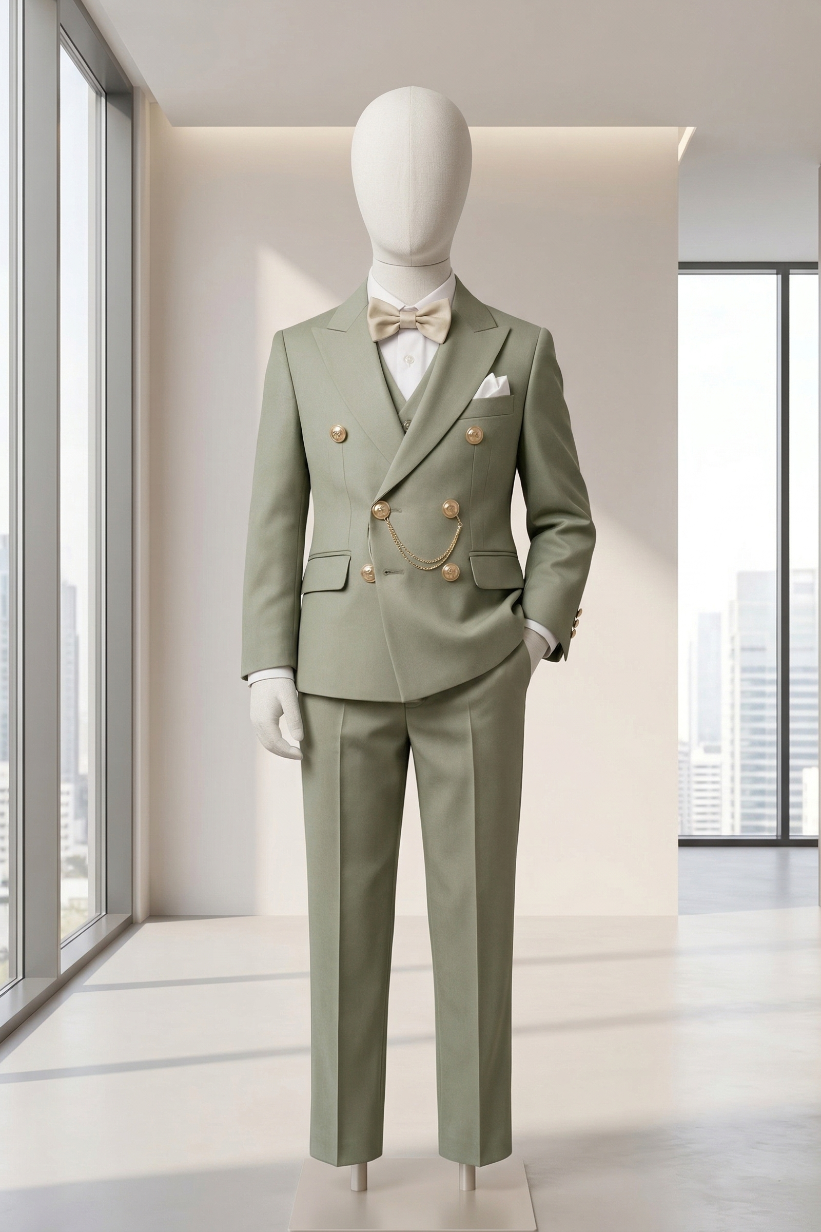 Matcha Green Double-Breasted 2-Piece Suit