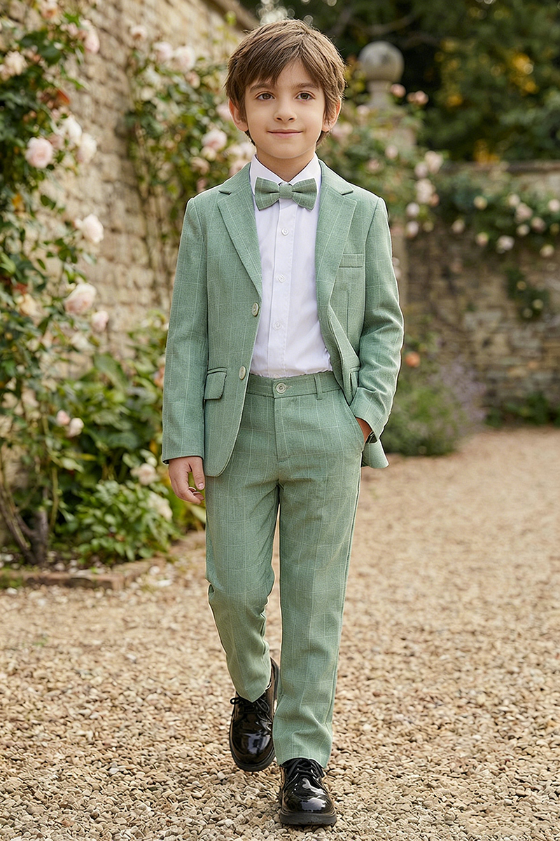 Boys Sage Green Check 2-Piece Suit