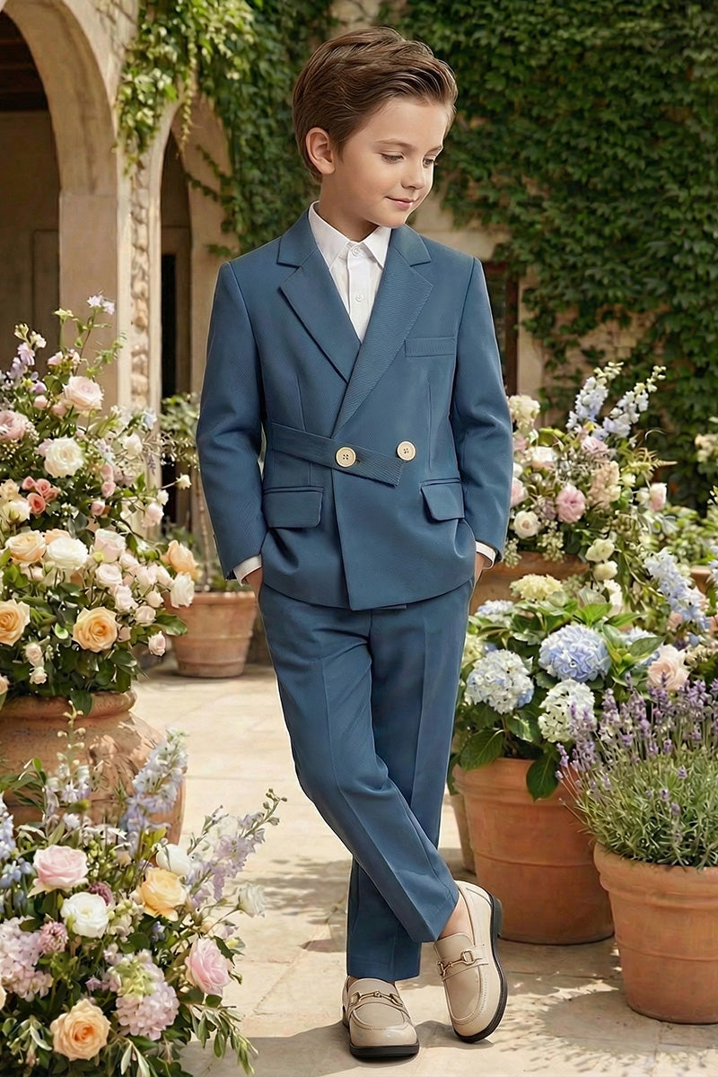 Boys Steel Blue Wrap-Front 2-Piece Suit