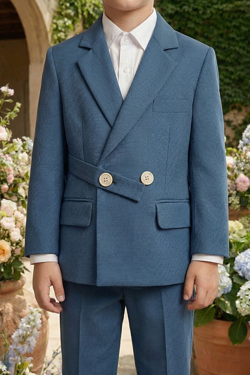 Boys Steel Blue Wrap-Front 2-Piece Suit