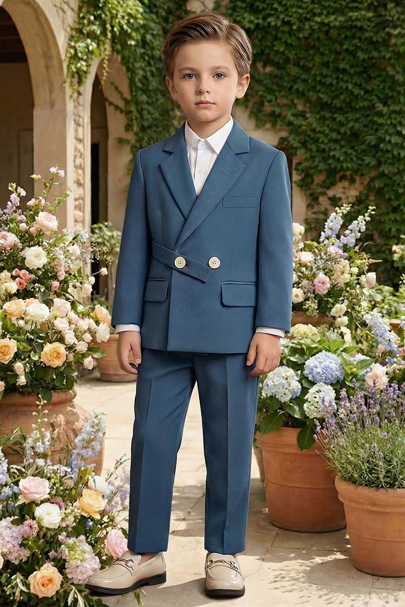 Boys Steel Blue Wrap-Front 2-Piece Suit