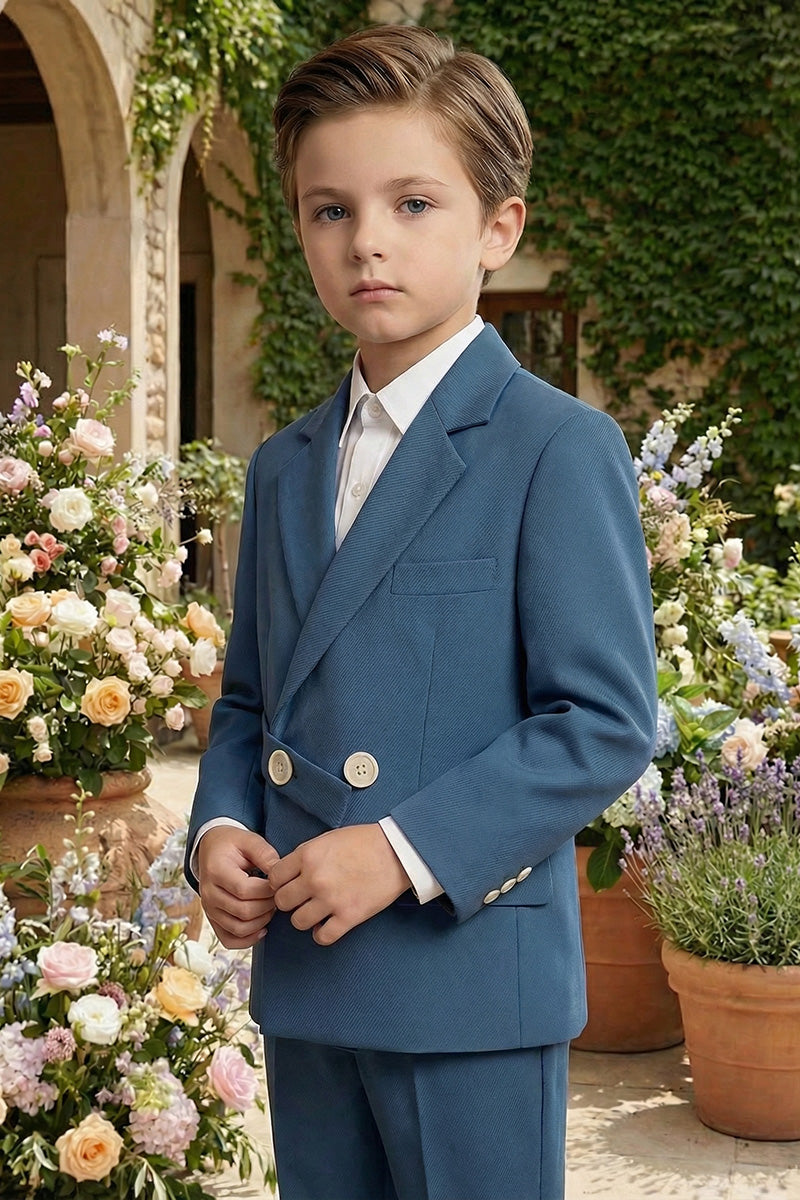 Boys Steel Blue Wrap-Front 2-Piece Suit