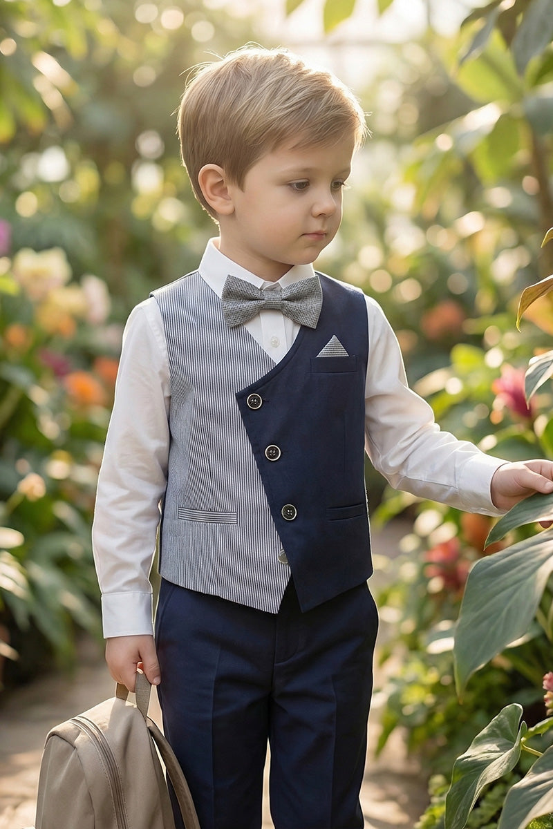 Boys Two-Tone Contrast Vest & Navy Trousers Set