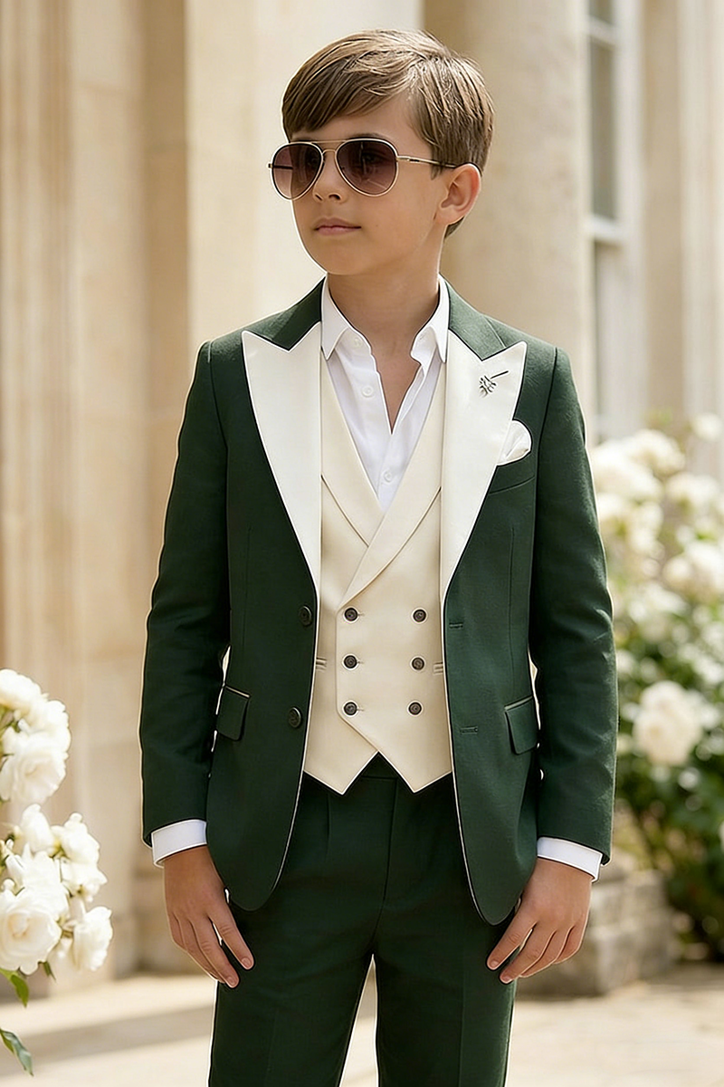 Boys Green Tuxedo 3-Piece Suit for Weddings