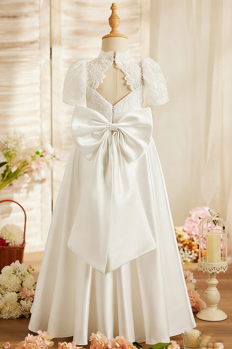 Girls Ivory Lace & Satin Flower Girl Dress