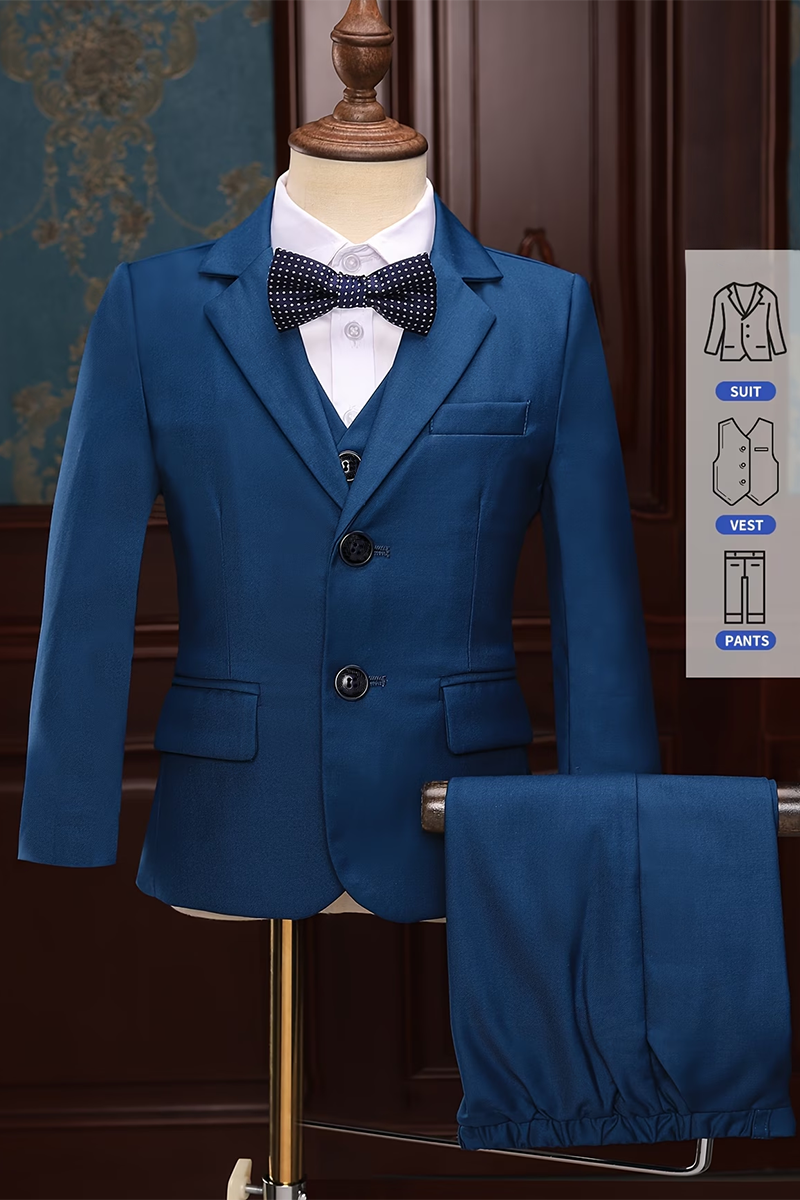 Boys Navy Blue 3-Piece Suit for Weddings