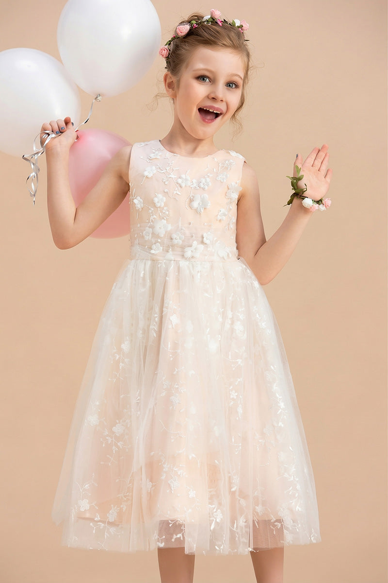 Girls Blush 3D Floral Tulle Flower Girl Dress