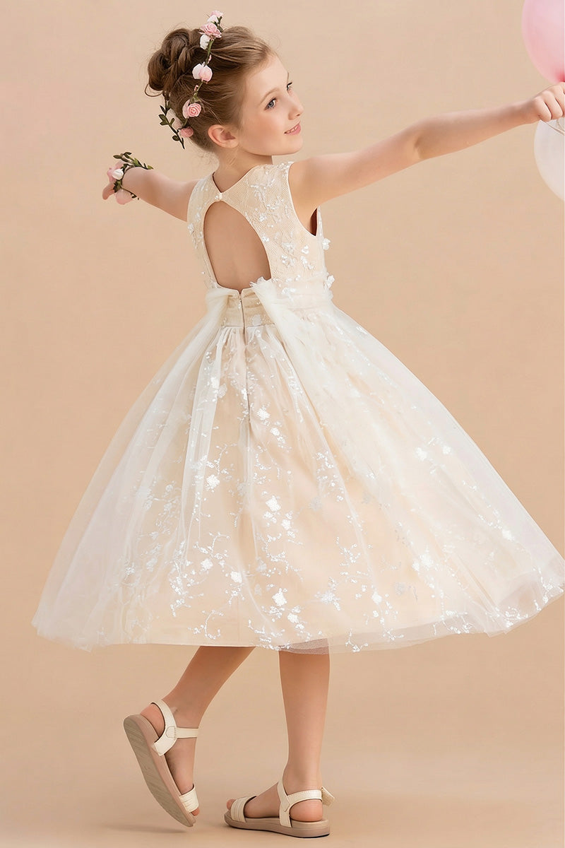 Girls Blush 3D Floral Tulle Flower Girl Dress