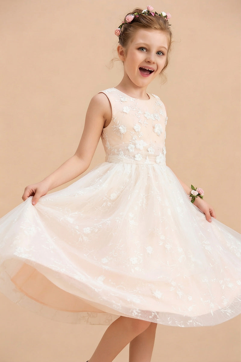 Girls Blush 3D Floral Tulle Flower Girl Dress