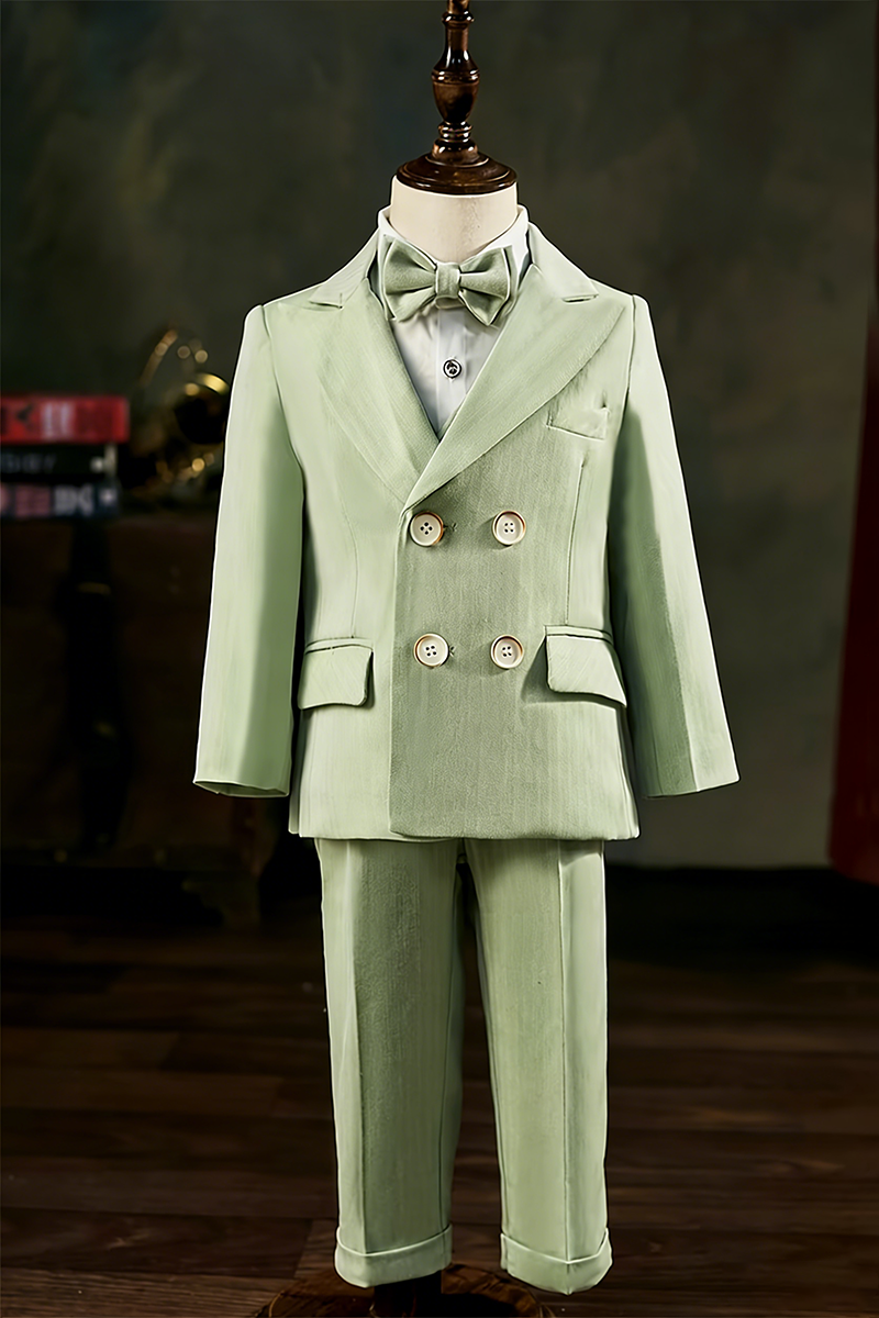 Boys Sage Green Double-Breasted 2-Piece Suit