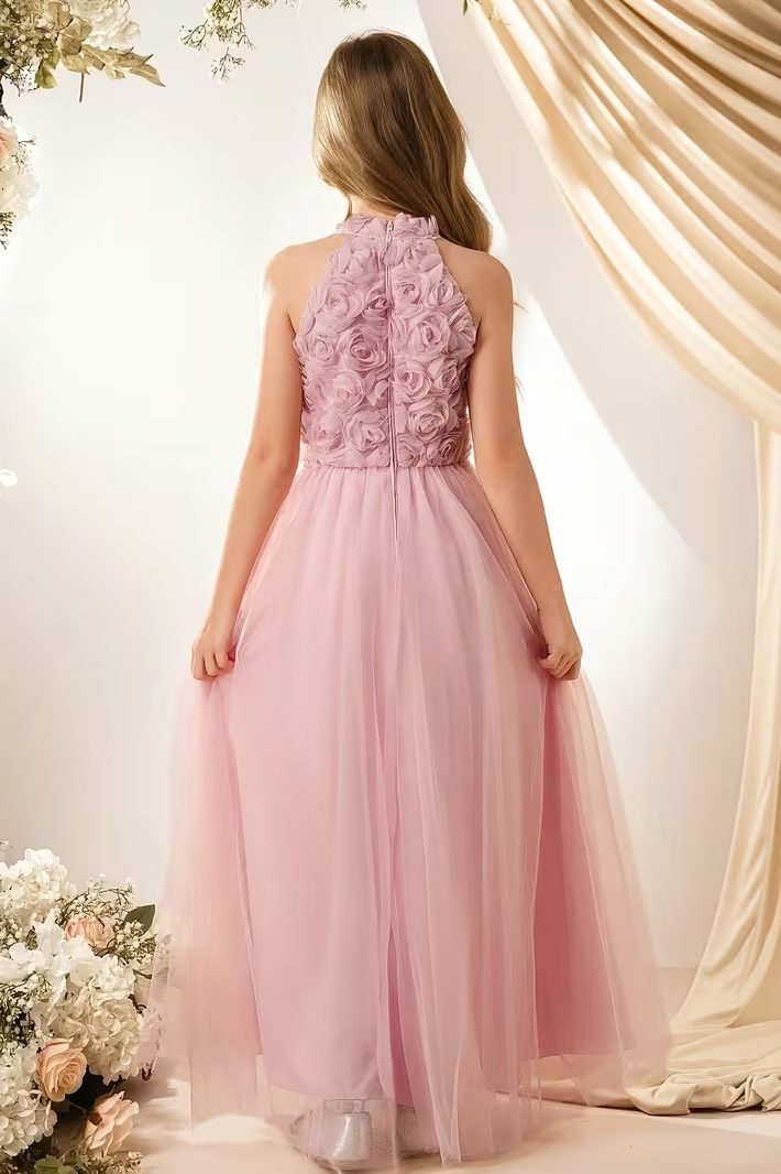 Chiffon Halter Neck Rose A-Line Dress