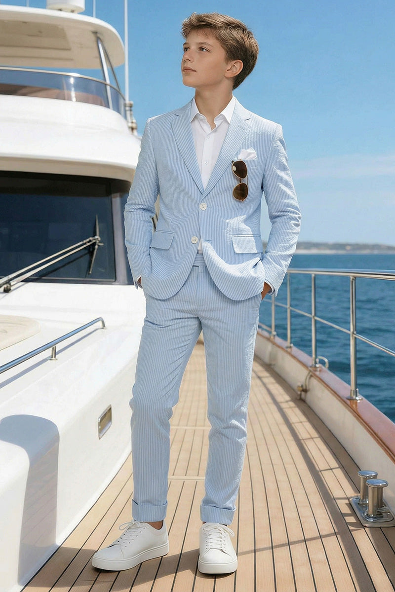 Boys Light Blue Seersucker 2-Piece Suit