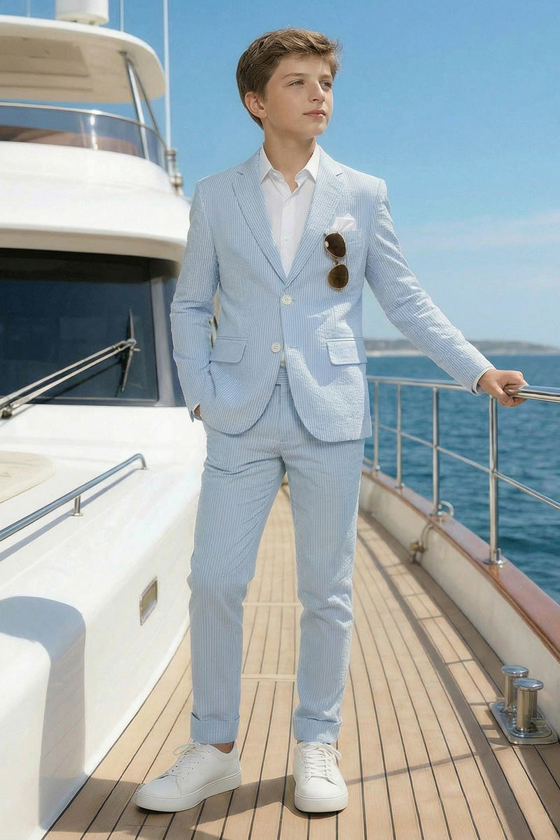 Boys Light Blue Seersucker 2-Piece Suit