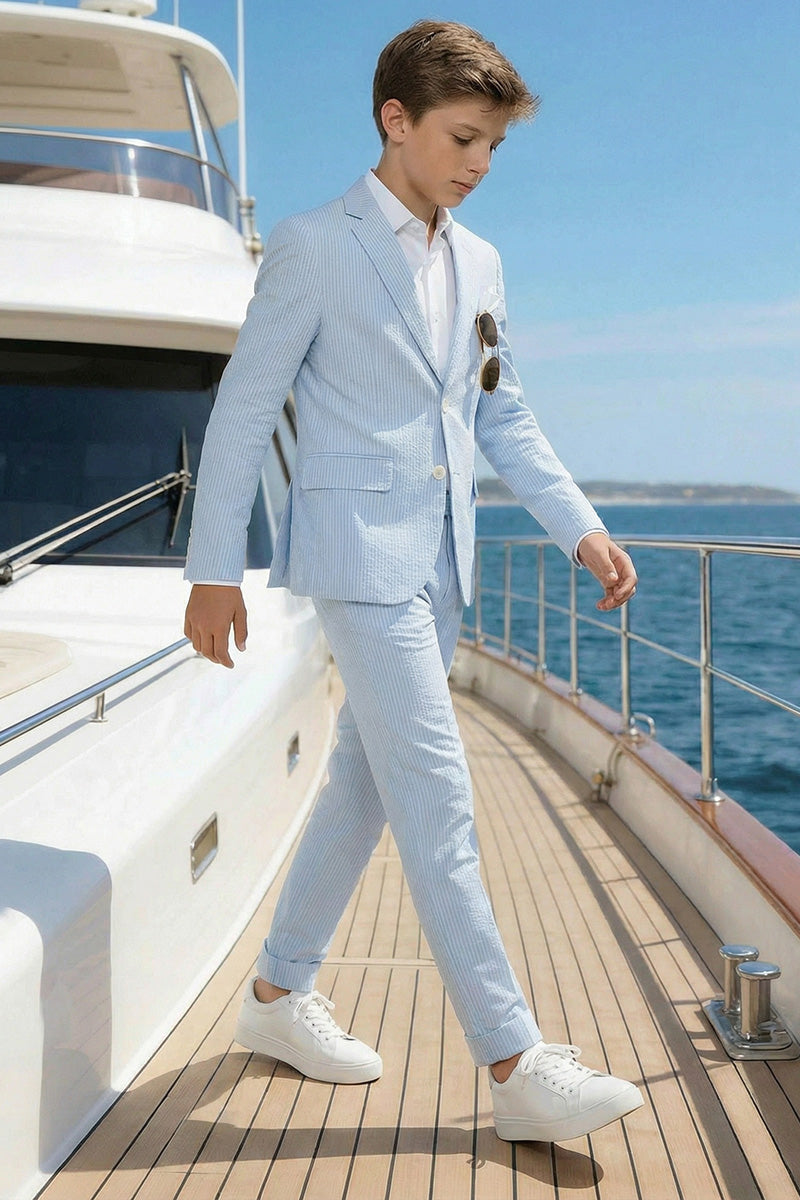 Boys Light Blue Seersucker 2-Piece Suit