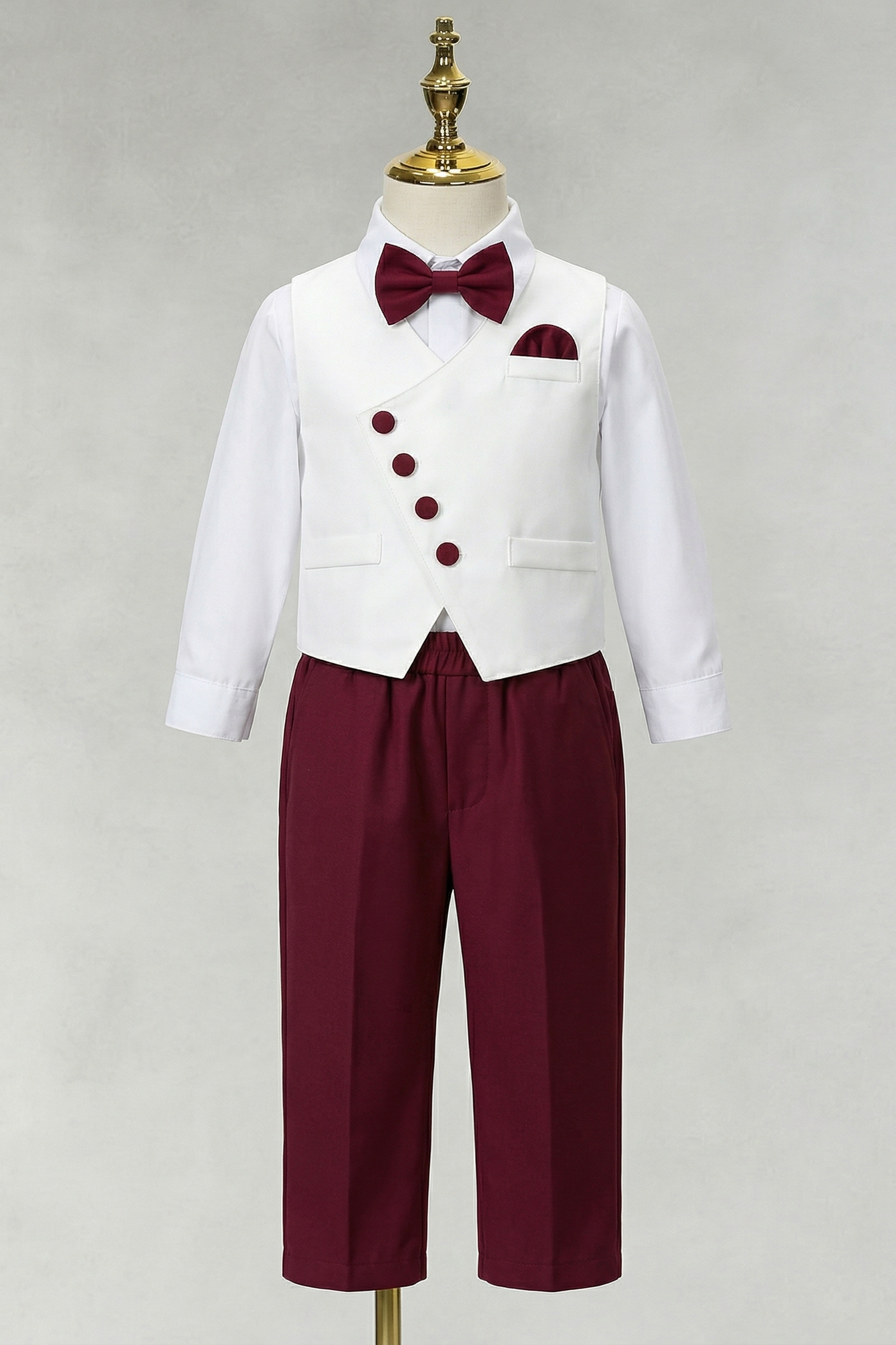White And Burgundy Asymmetrical V-Neck 2-Piece Set
