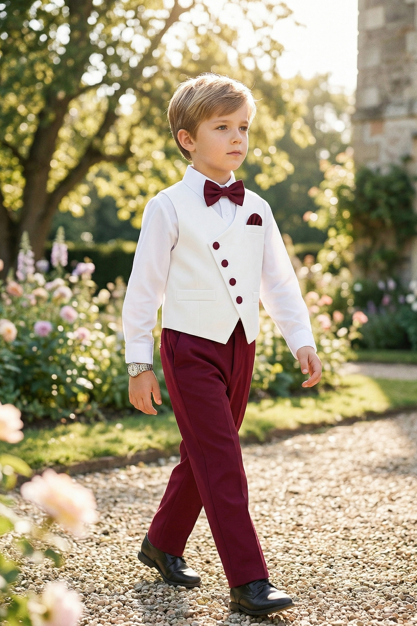 White And Burgundy Asymmetrical V-Neck 2-Piece Set
