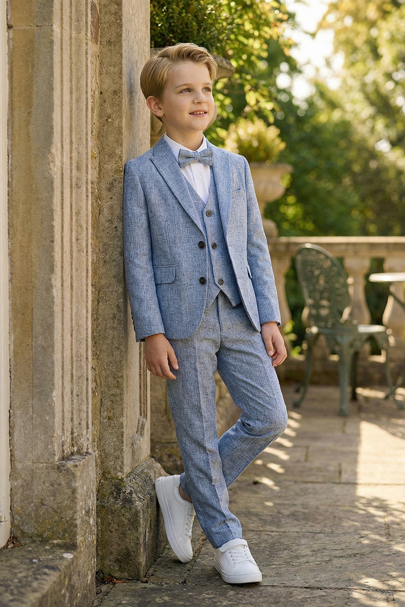 Boys Light Blue Linen-Blend 3-Piece Suit