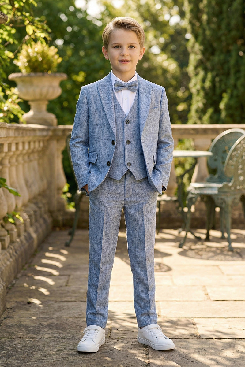 Boys Light Blue Linen-Blend 3-Piece Suit