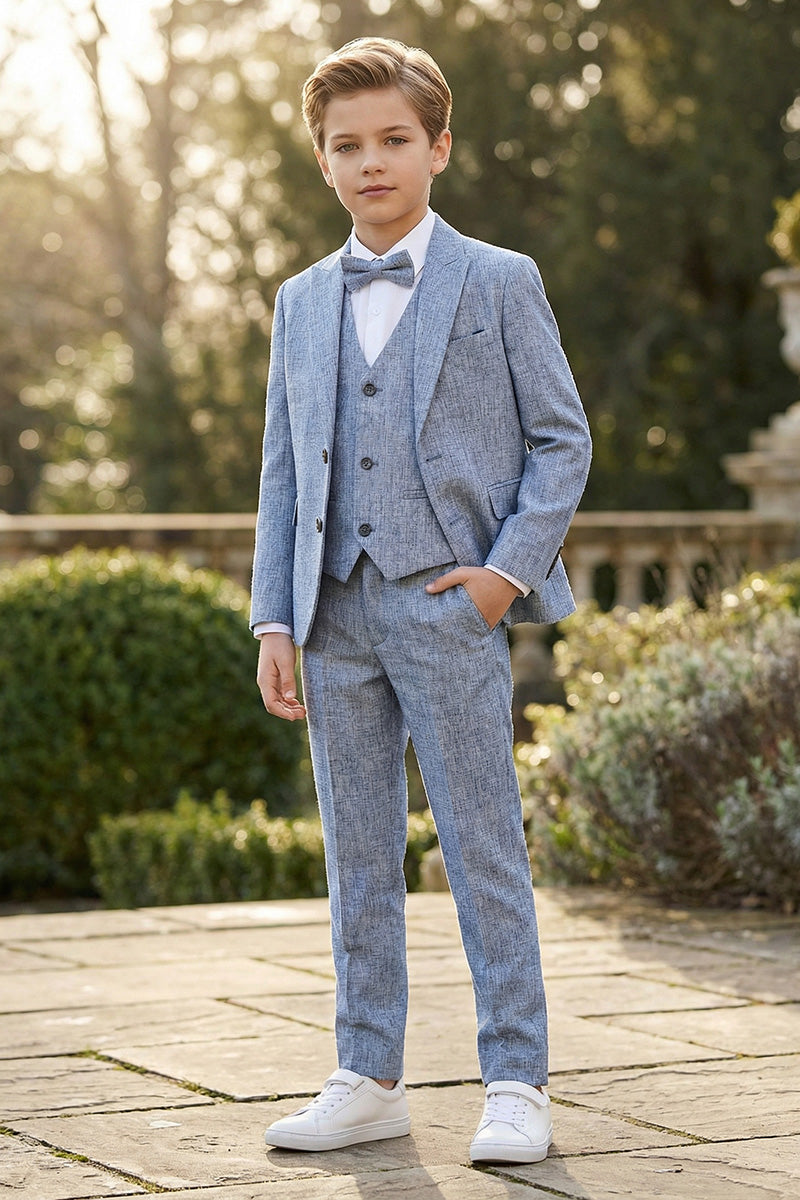 Boys Light Blue Linen-Blend 3-Piece Suit