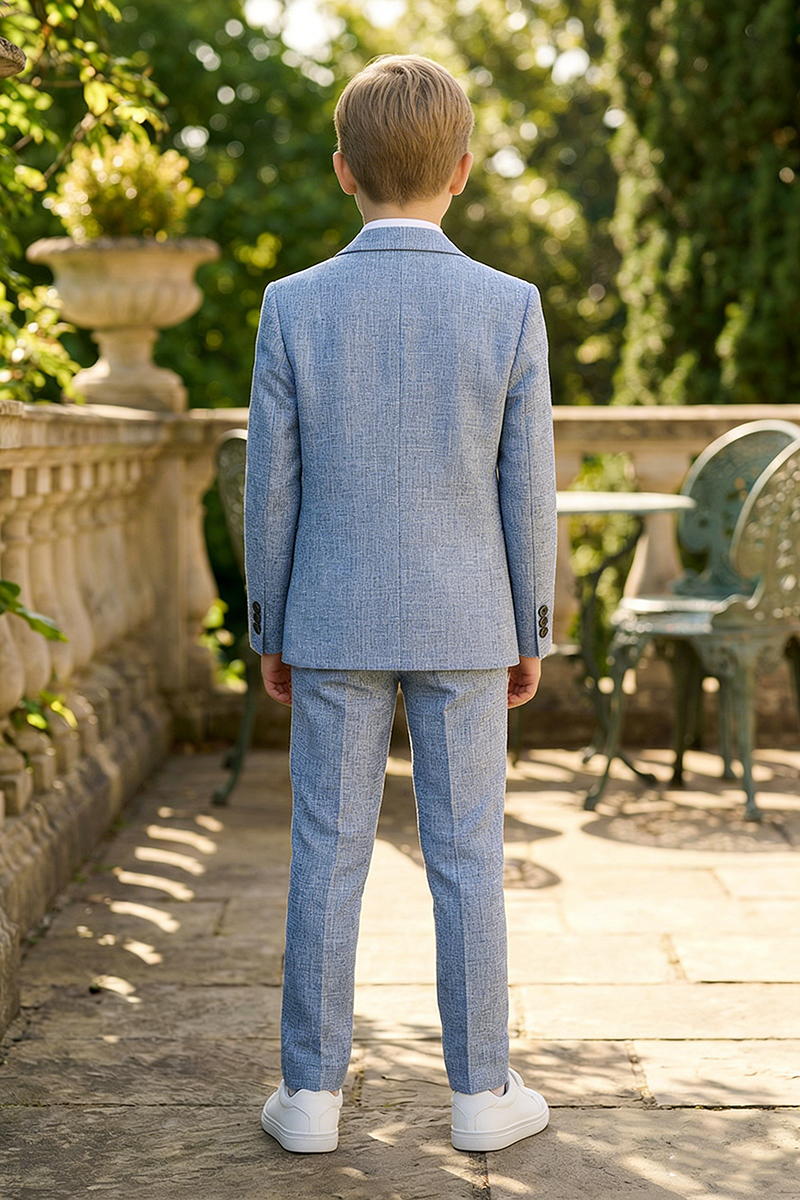 Boys Light Blue Linen-Blend 3-Piece Suit