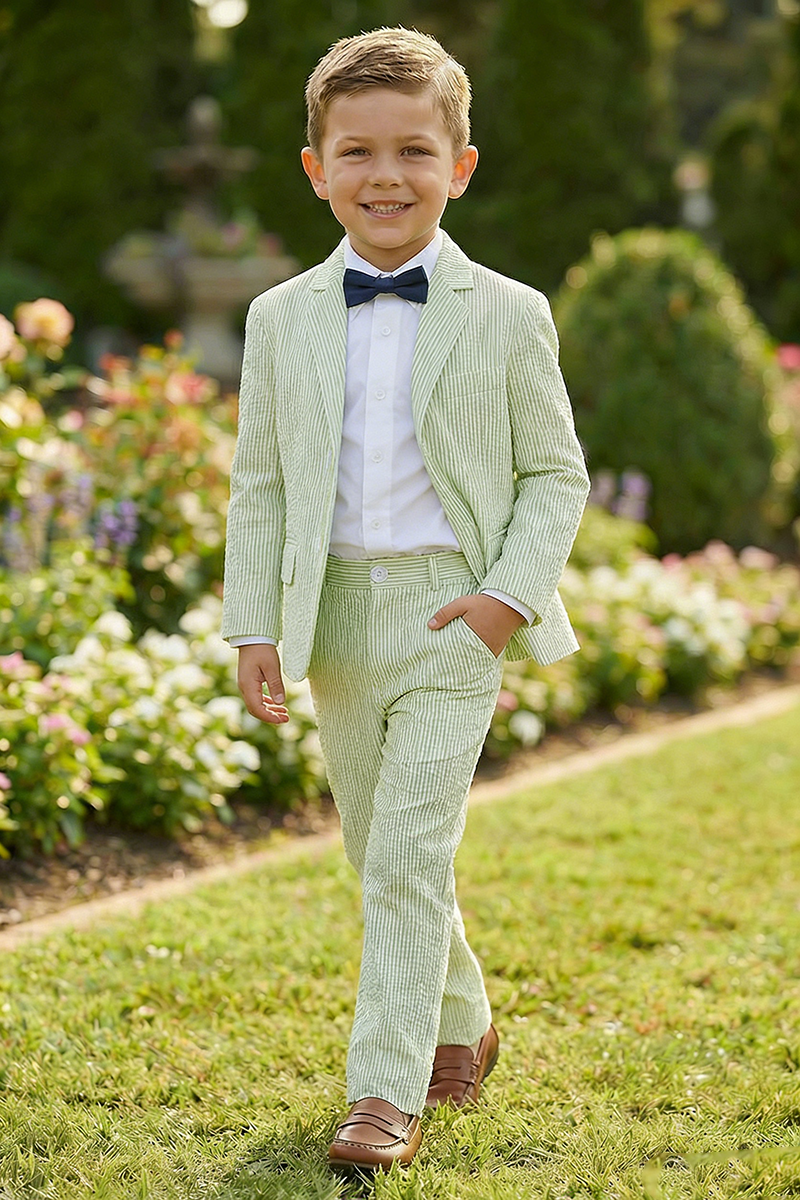 Boys Light Green Seersucker  2-Piece Suit