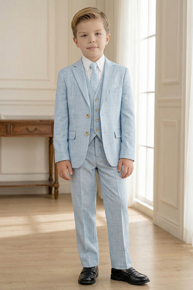 Boys Light Blue Textured 3-Piece Suit for Weddings