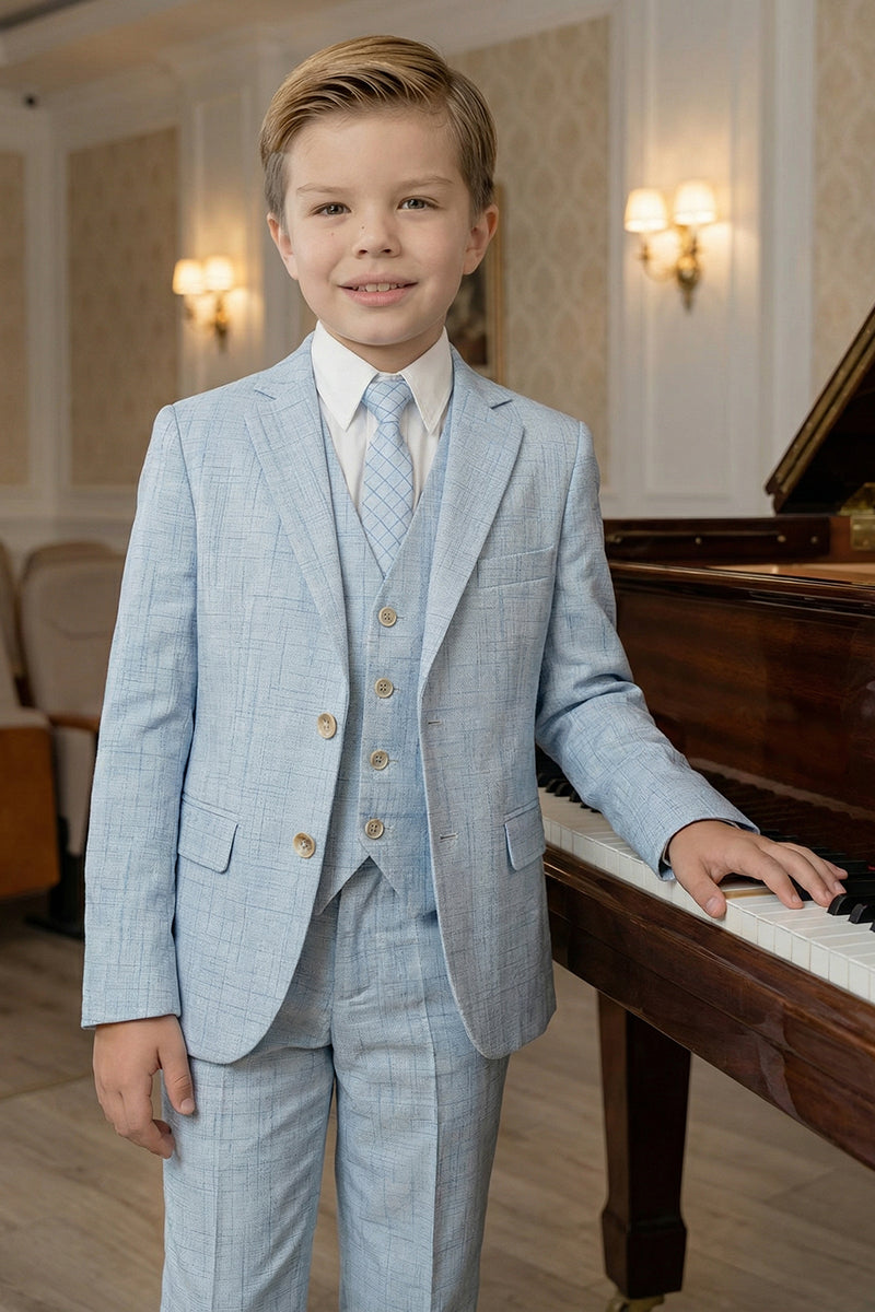 Boys Light Blue Textured 3-Piece Suit for Weddings