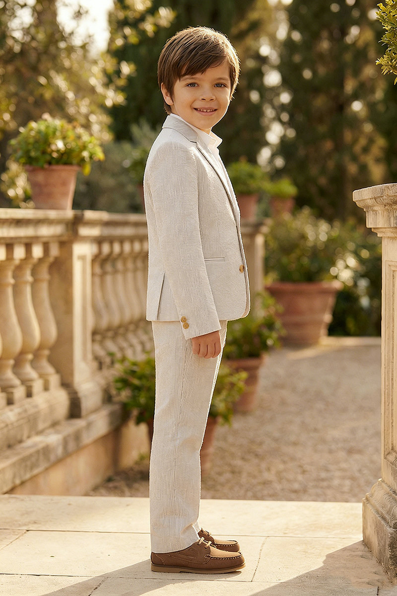 Boys Beige Seersucker 2-Piece Suit