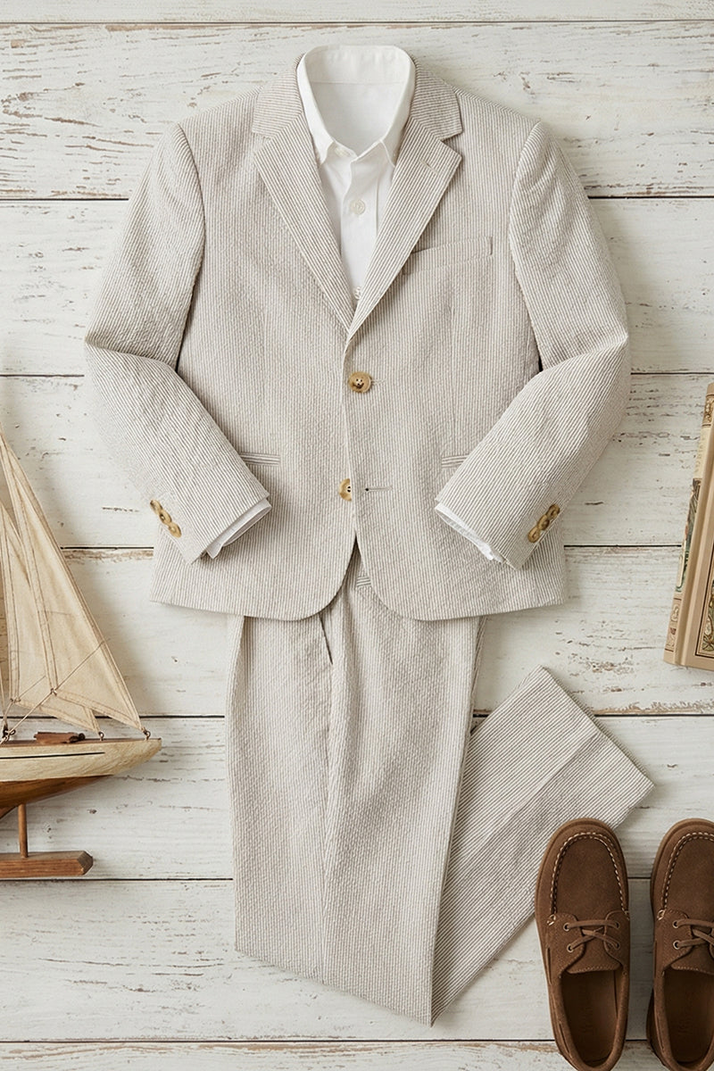 Boys Beige Seersucker 2-Piece Suit