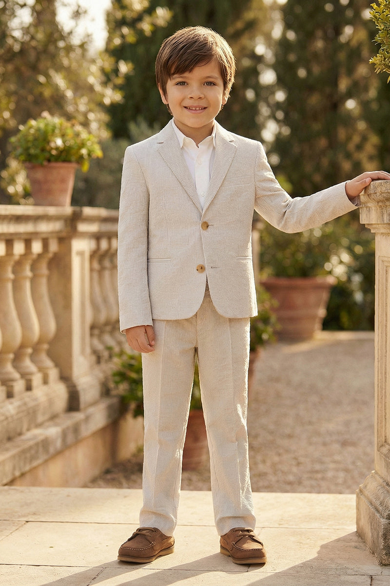 Boys Beige Seersucker 2-Piece Suit