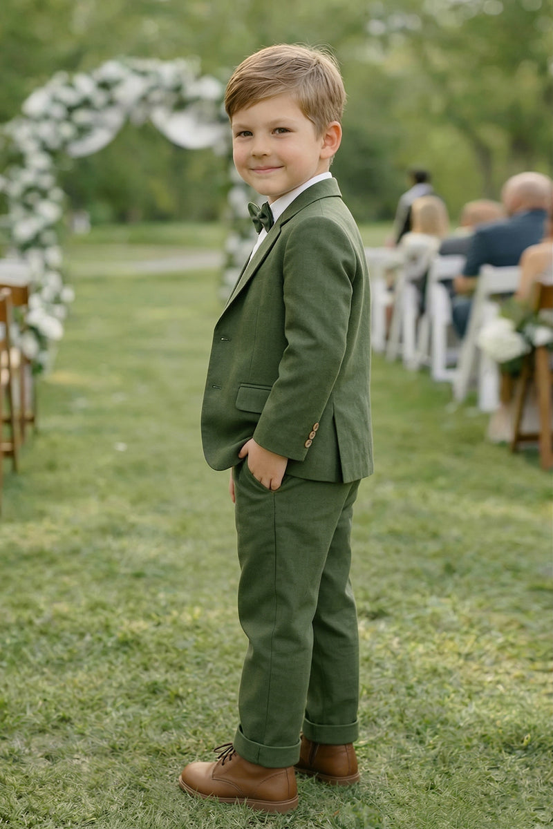 Boys Olive Green Textured 3-Piece Suit