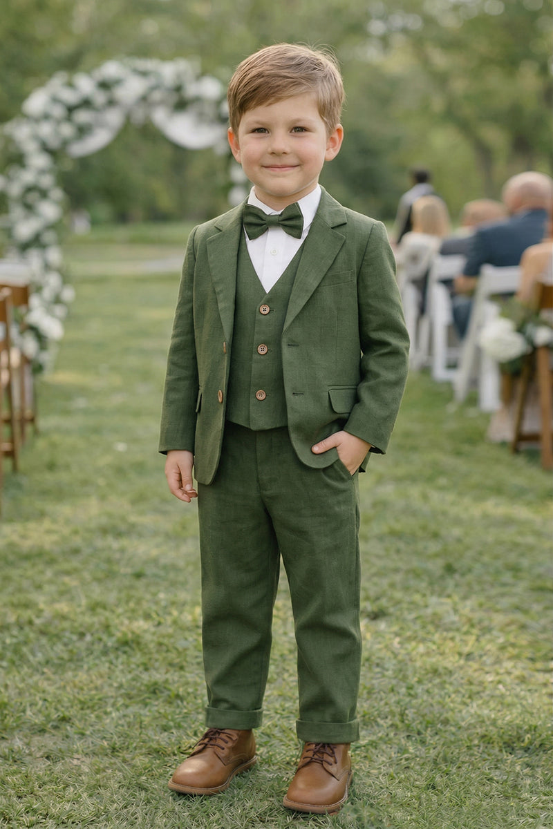 Boys Olive Green Textured 3-Piece Suit