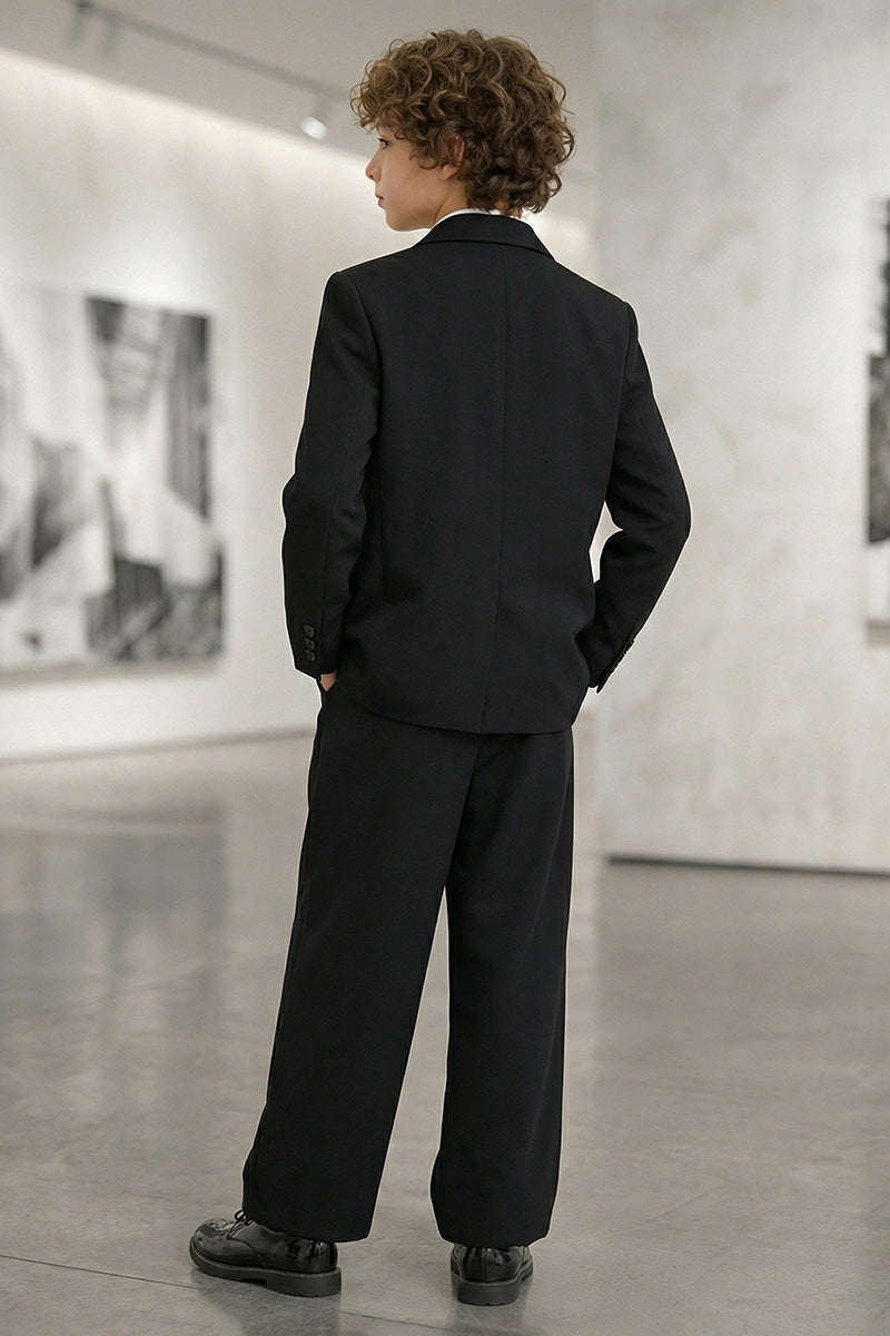 Boys Black Asymmetric White Panel 2-Piece Suit