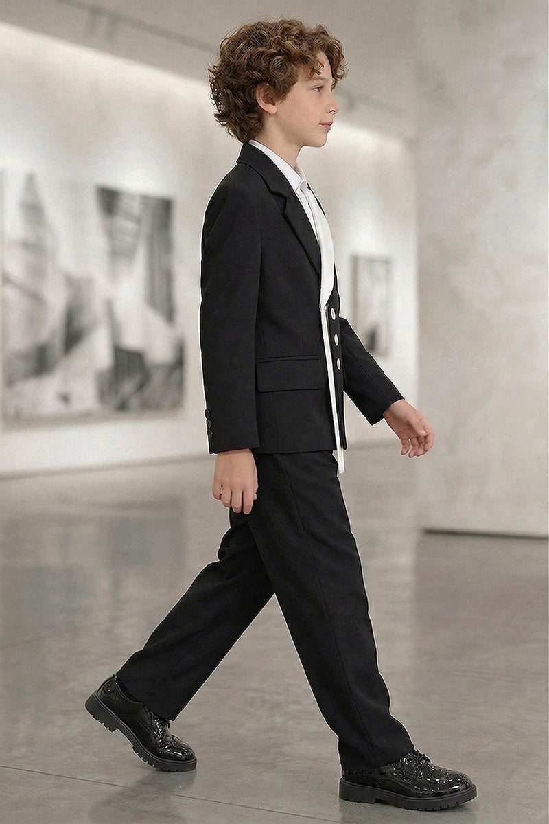 Boys Black Asymmetric White Panel 2-Piece Suit