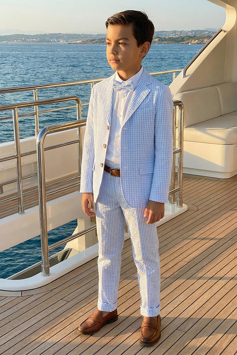 Boys Light Blue Gingham Seersucker 2-Piece Suit