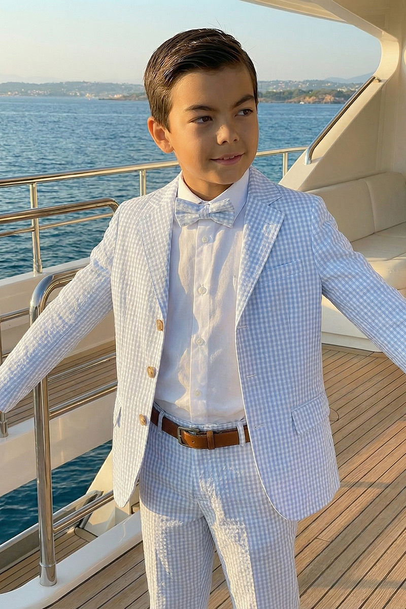 Boys Light Blue Gingham Seersucker 2-Piece Suit