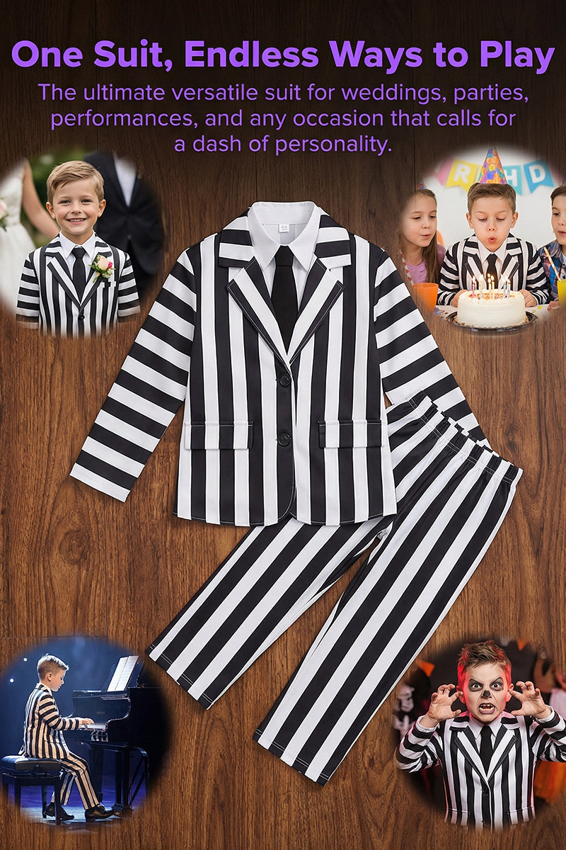 Boys Black & White Striped 2-Piece Suit