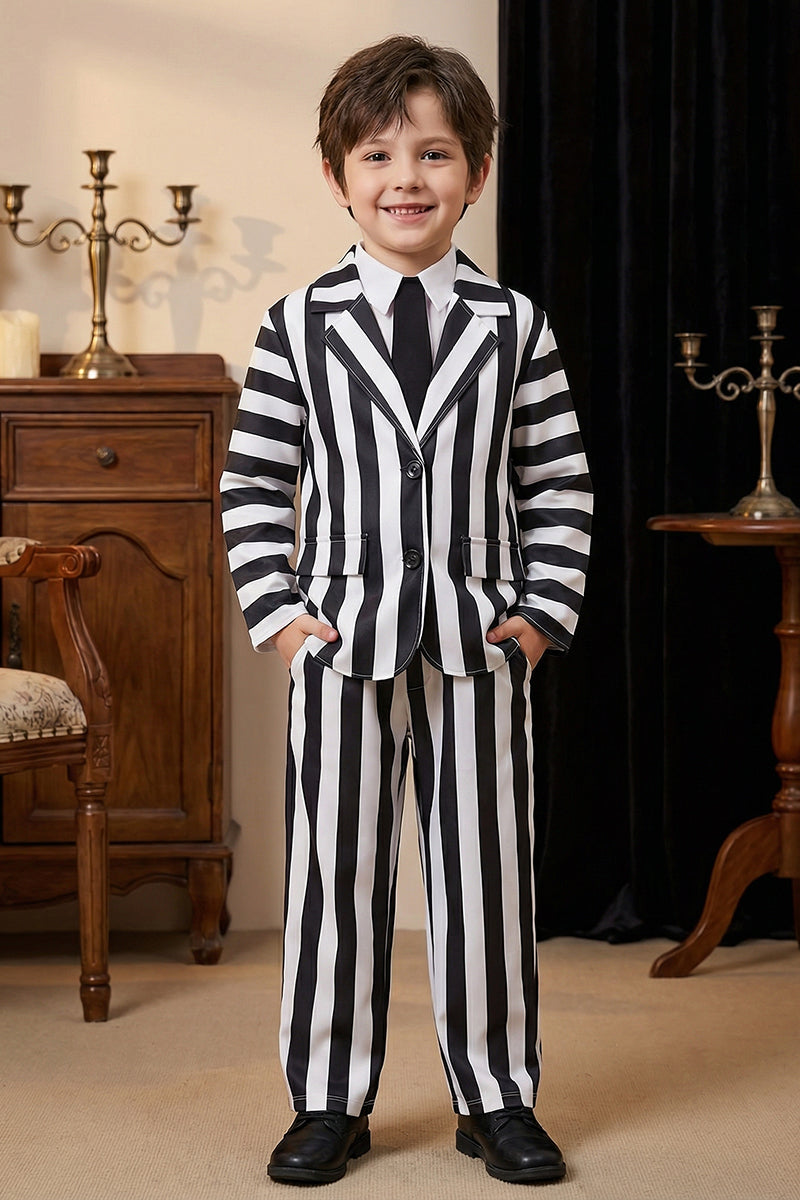 Boys Black & White Striped 2-Piece Suit